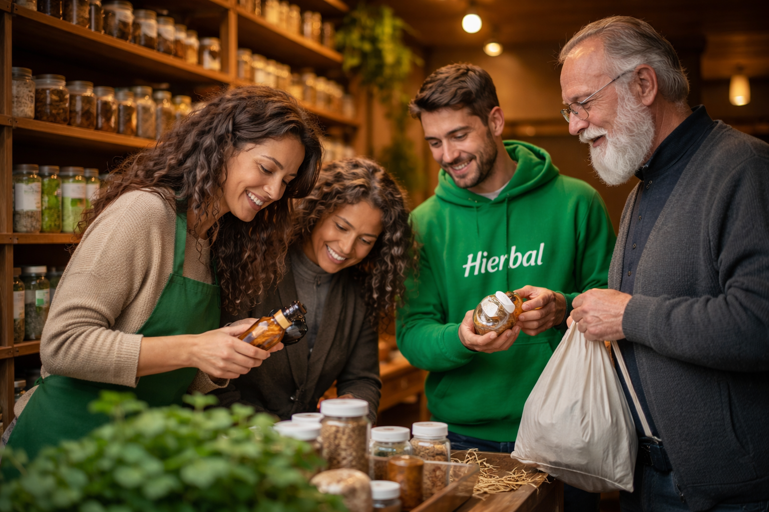 Equipo MI HIERBAL asesorando clientes